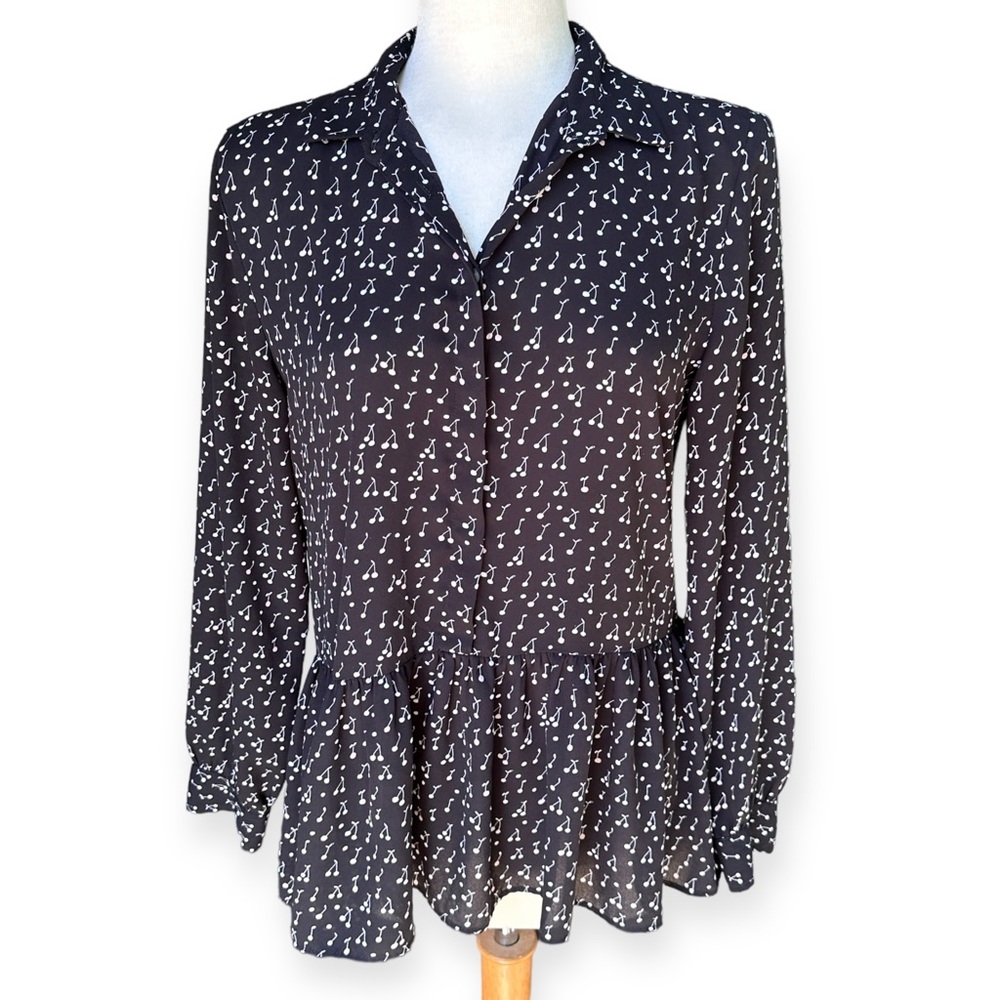 LOFT cherry print peplum hem blouse top M